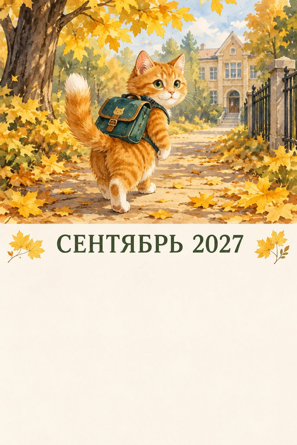 Сентябрь: кот идёт в школу