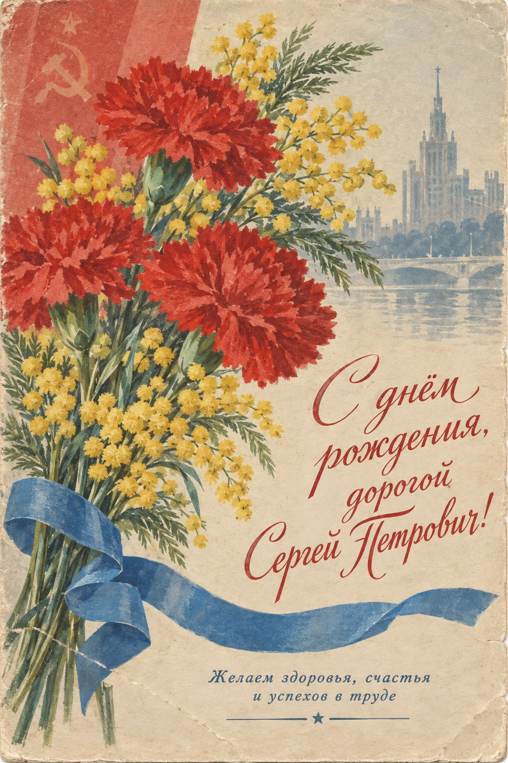 Советская открытка с гвоздиками