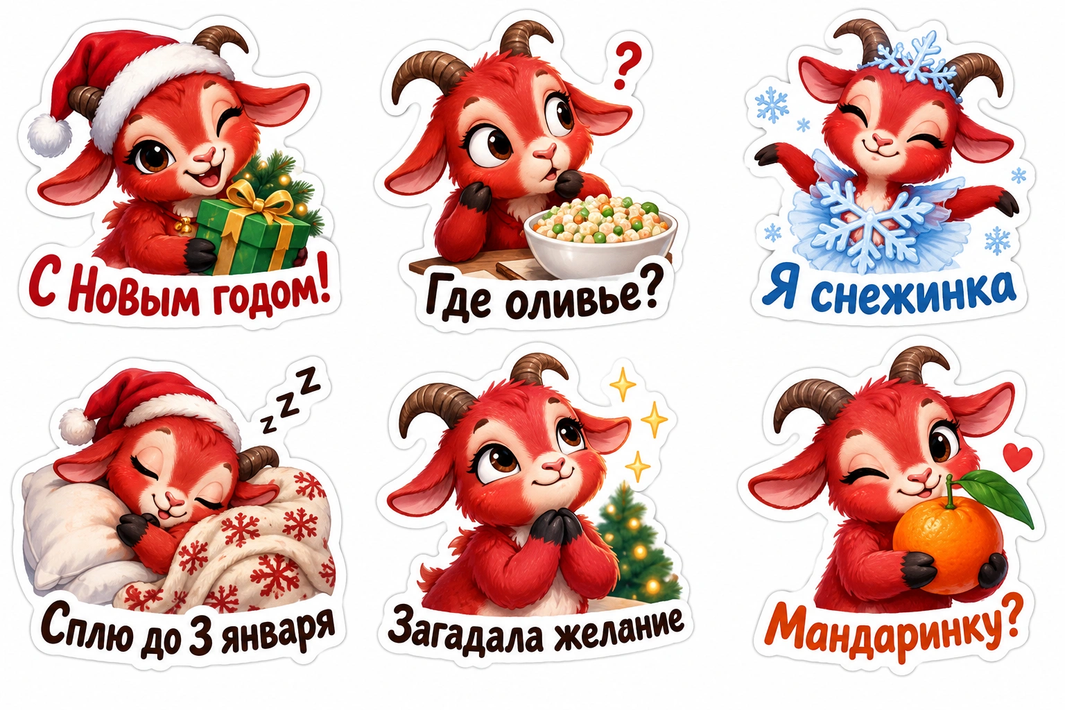 Набор из шести стикеров с Козой