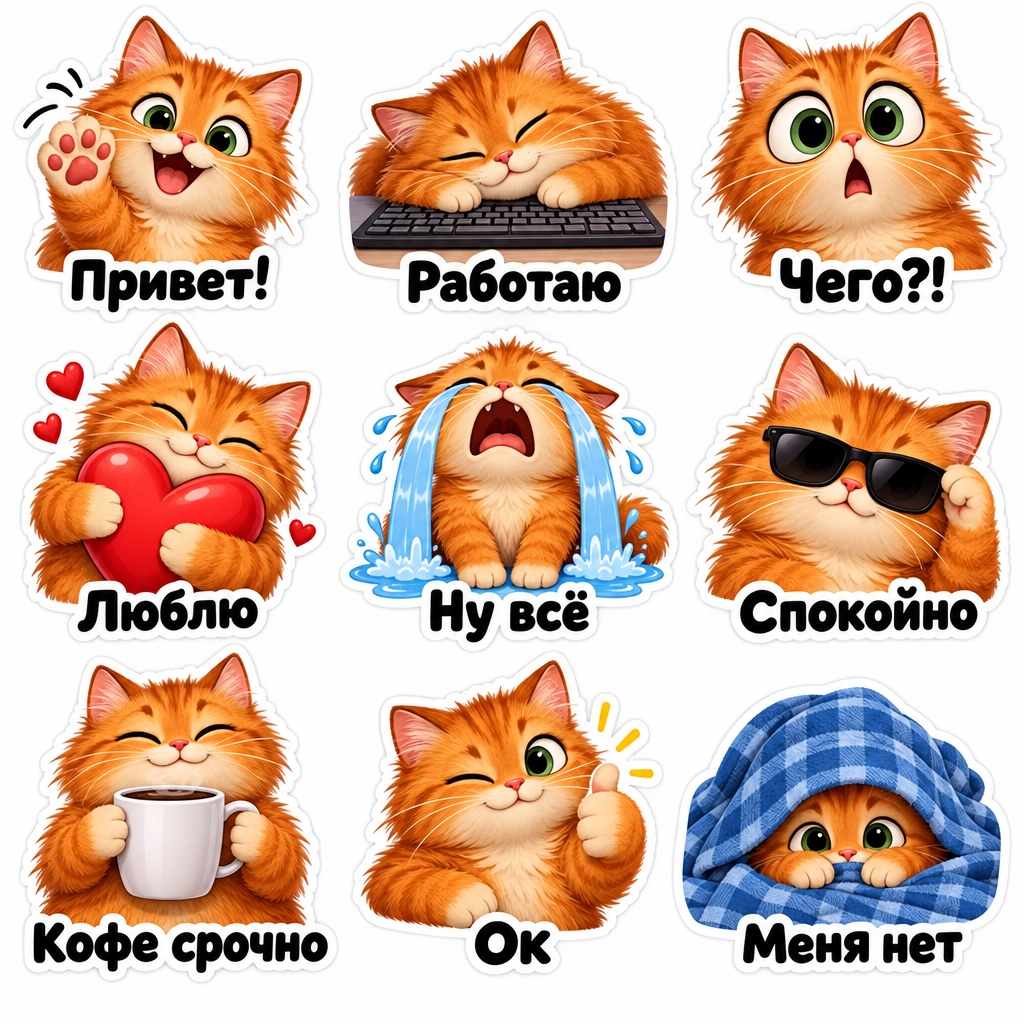 Рыжий кот: 9 эмоций на каждый день